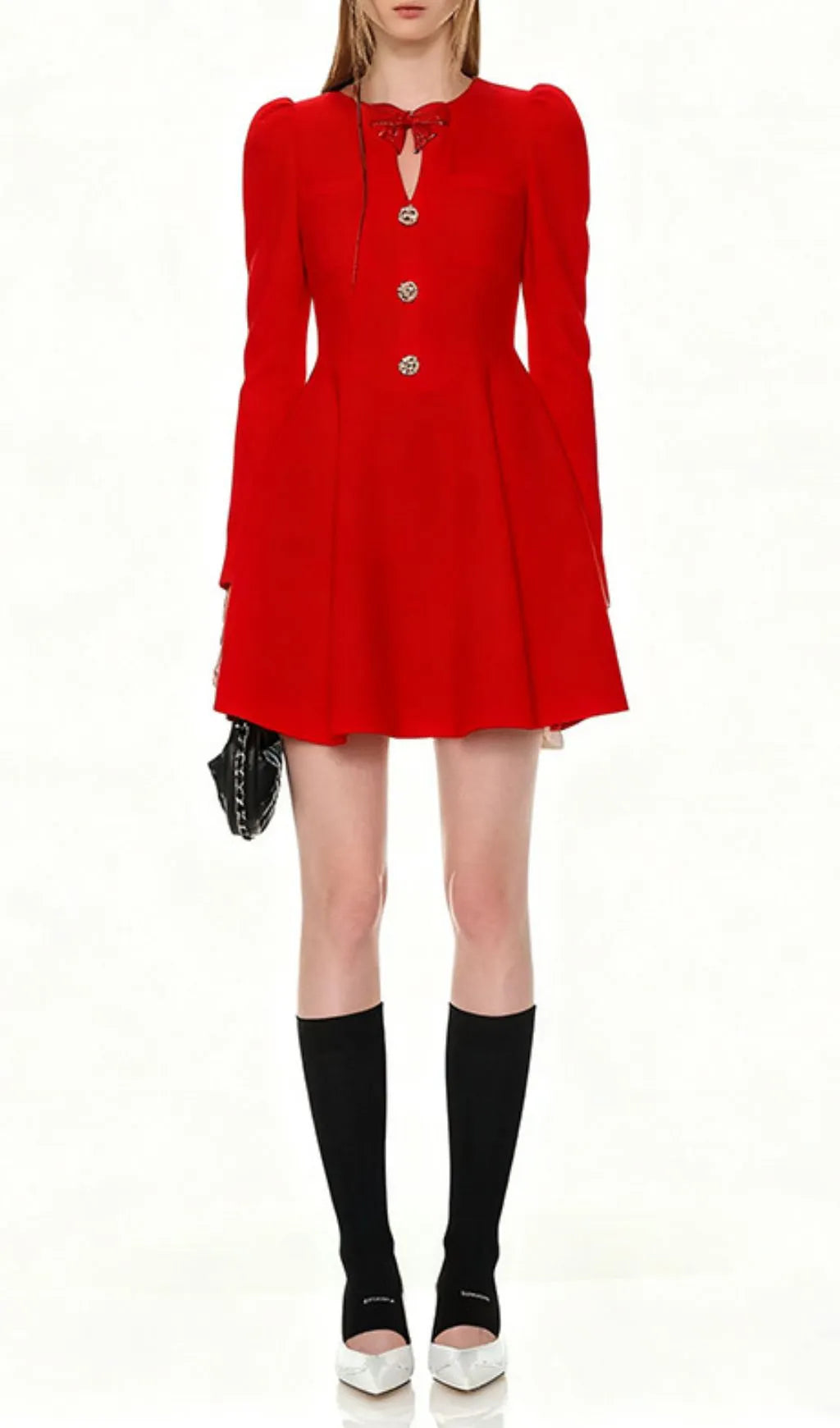 Italia Red Bow Long Sleeve Mini Dress Flowering Girl