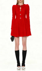 Italia Red Bow Long Sleeve Mini Dress Flowering Girl
