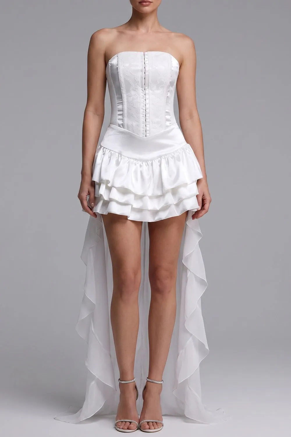 Strapless Textured Corset High Low Ruffle Mini Dress Flowering Girl