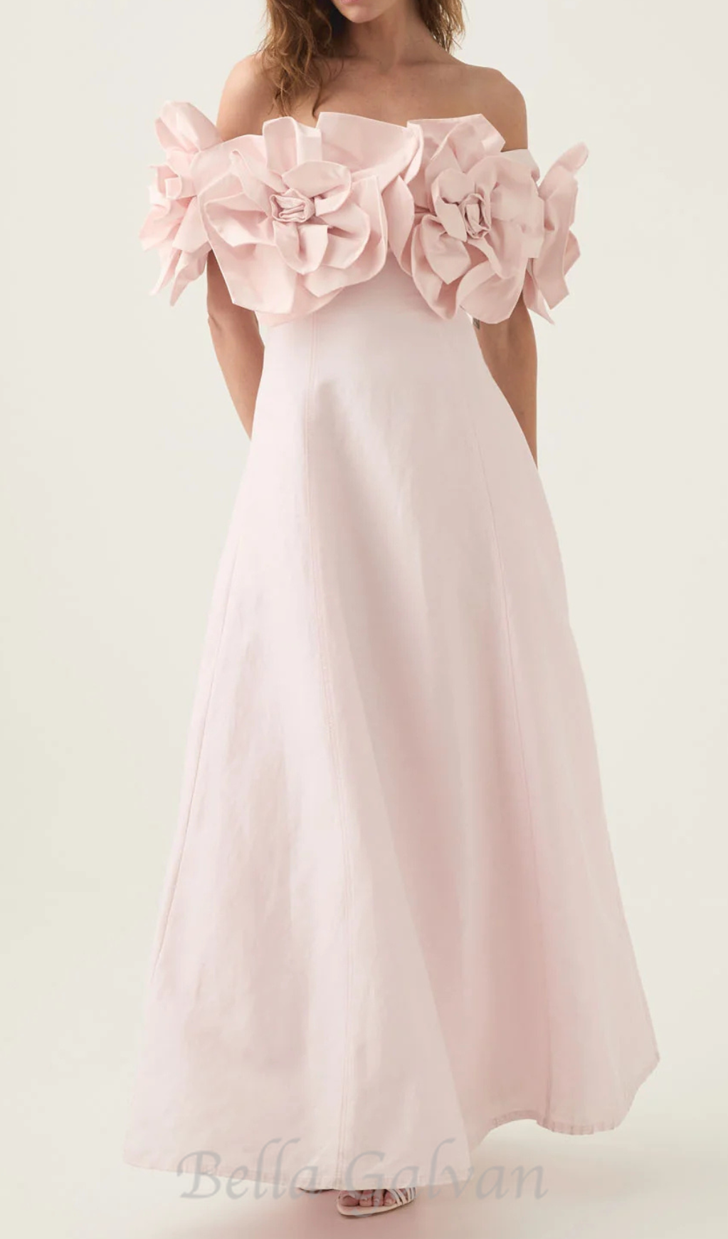 Etta flower strapless midi dress in pink Flowering Girl