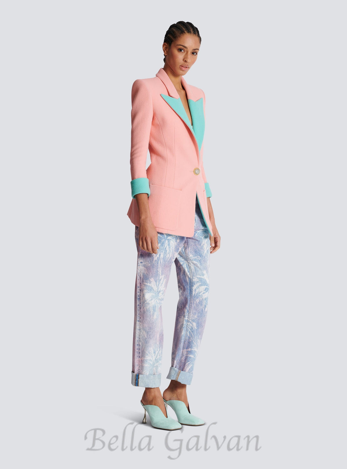 1-button double crepe two-tone jacket Flowering Girl