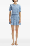 Blue Geometric Circle Pattern Cardigan Skirt Two-Piece Set Flowering Girl