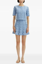 Blue Geometric Circle Pattern Cardigan Skirt Two-Piece Set Flowering Girl