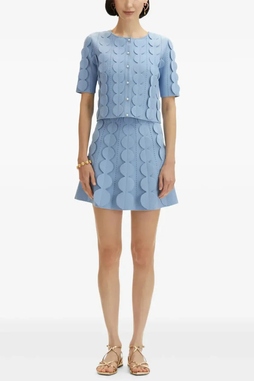 Blue Geometric Circle Pattern Cardigan Skirt Two-Piece Set Flowering Girl