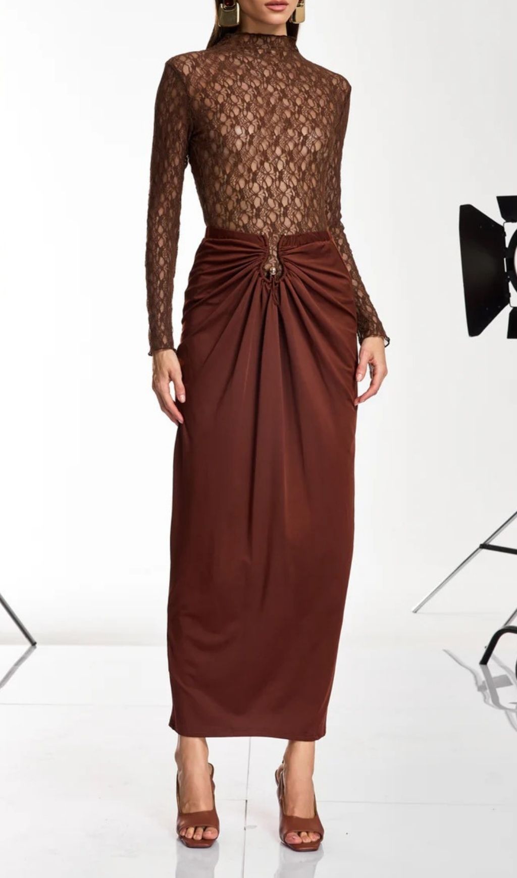 Darcila Long Sleeve Lace Ruched Skirt Set Flowering Girl
