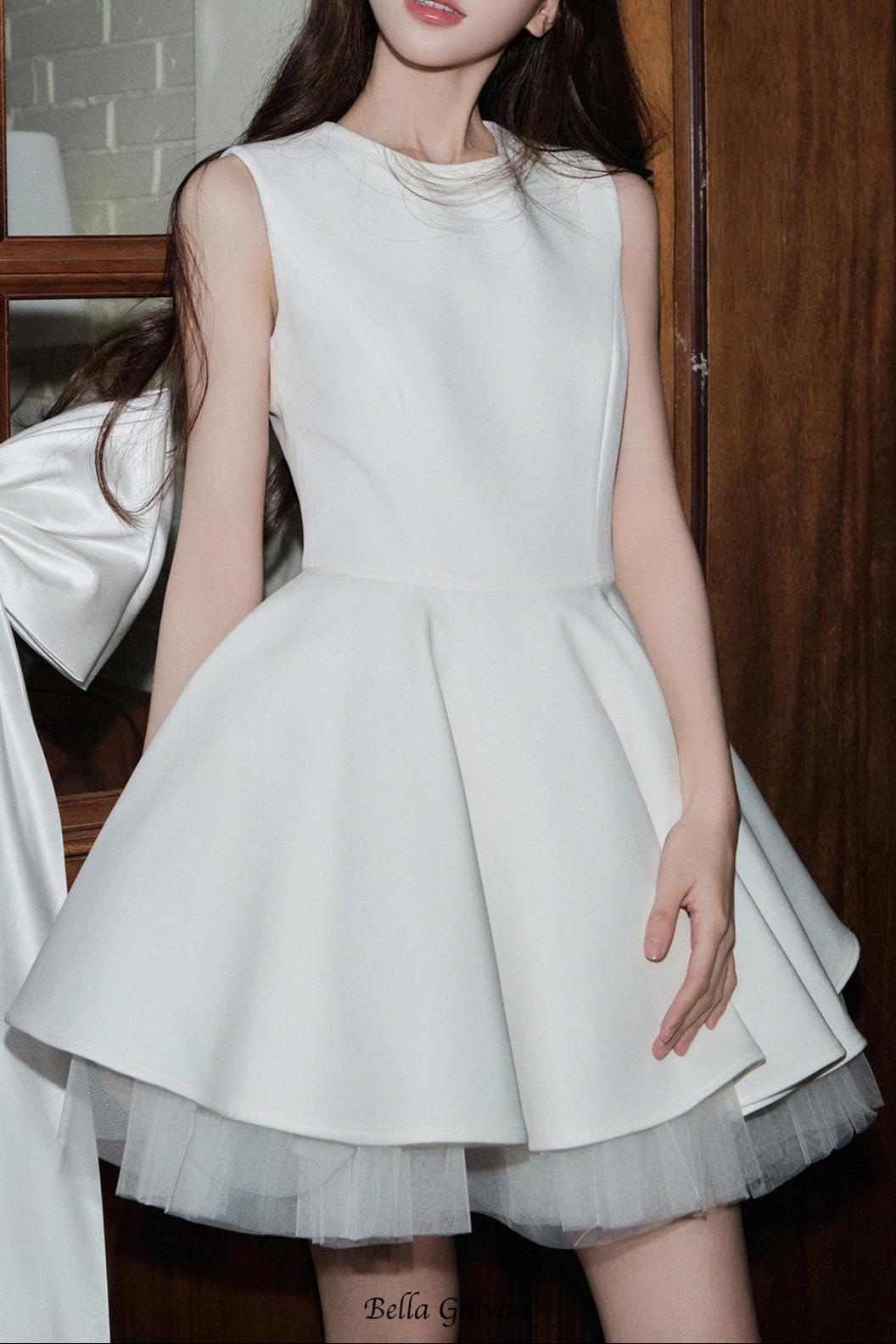 carol mesh stitching sleeveless tutu dress in white Flowering Girl