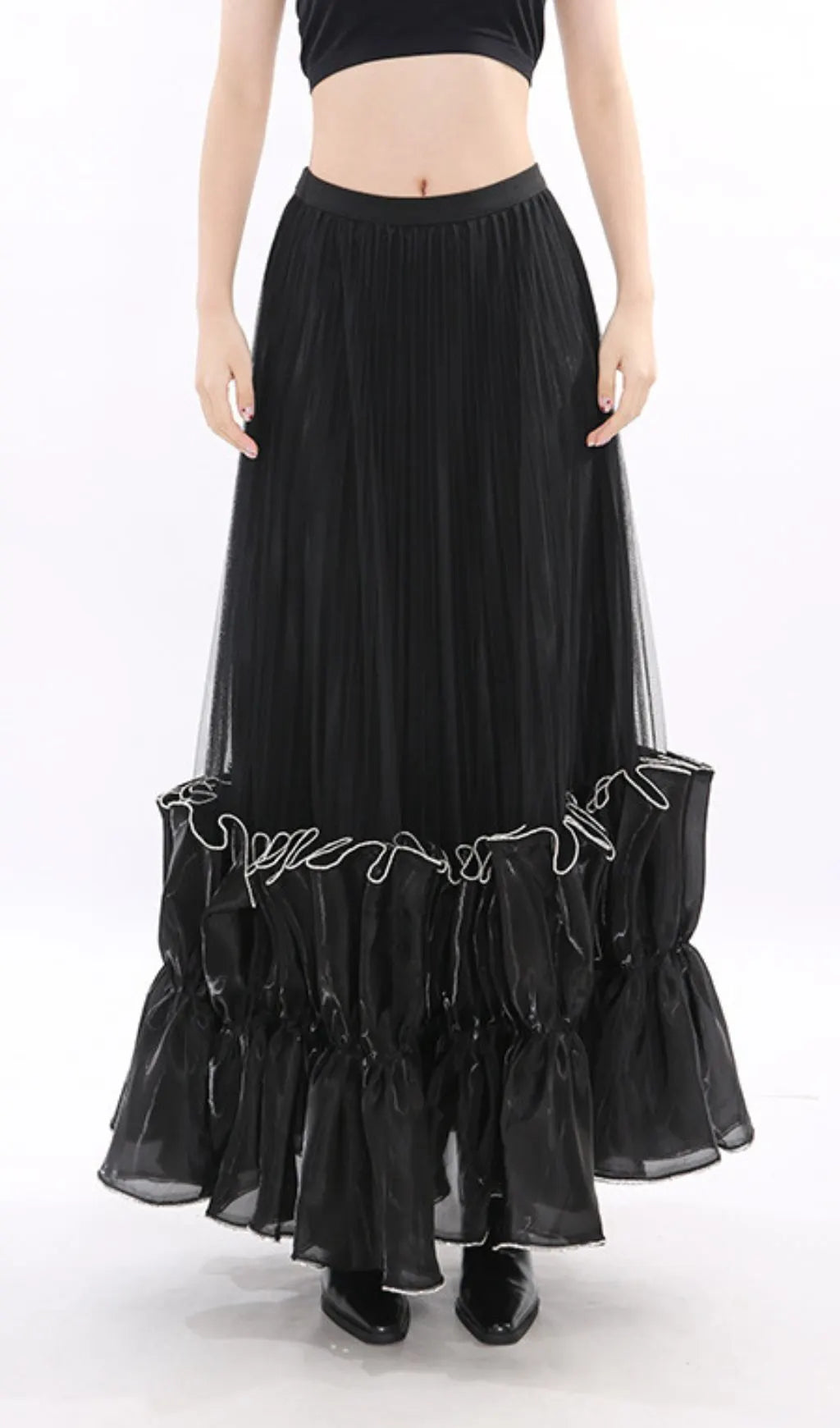 Jettie Black Mesh Maxi Skirt Flowering Girl