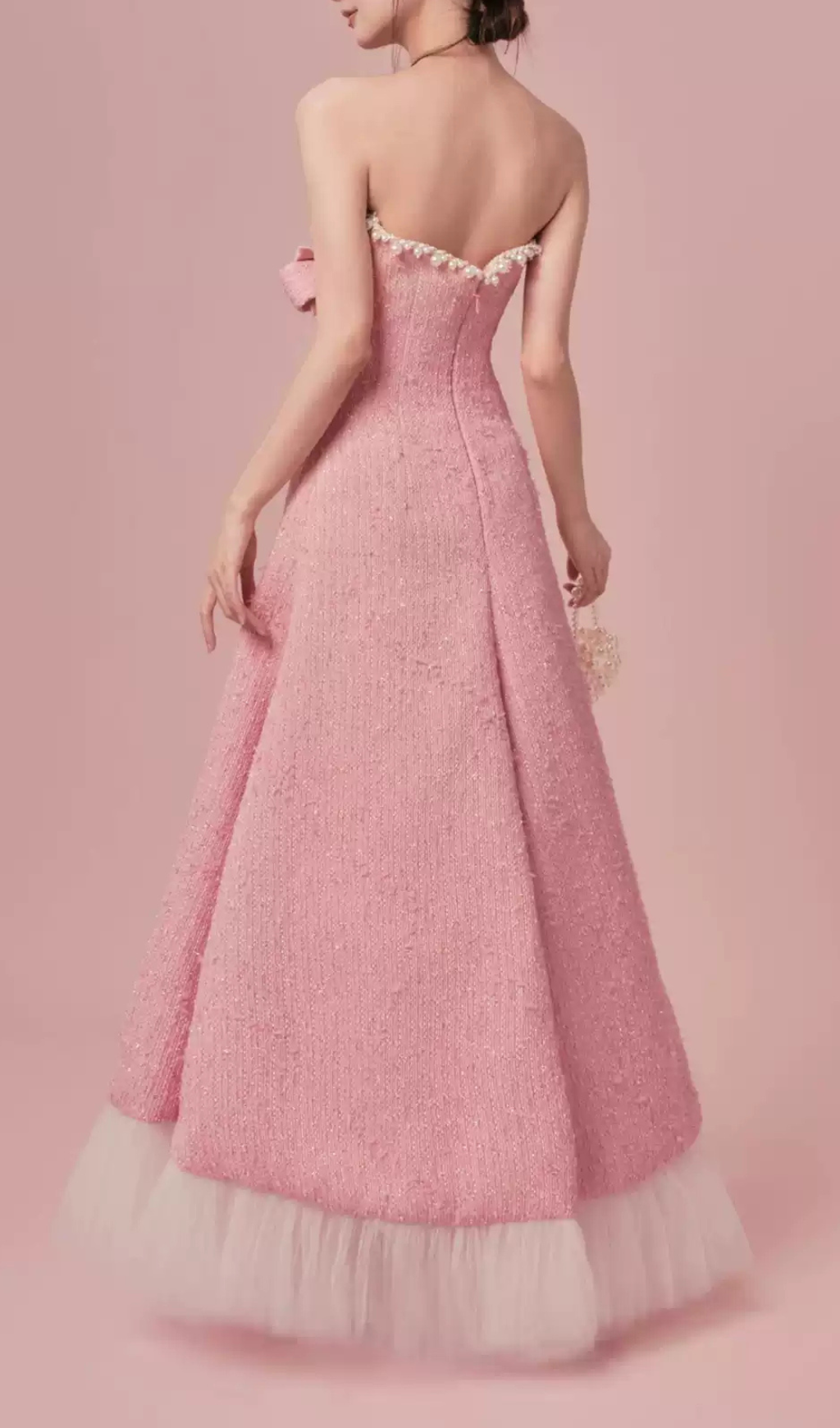 Gaphna Pink Beaded Bow Maxi Dress Flowering Girl