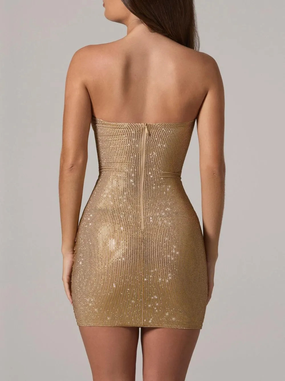 Marwa Strapless Diamante Ruched Mini Dress Flowering Girl