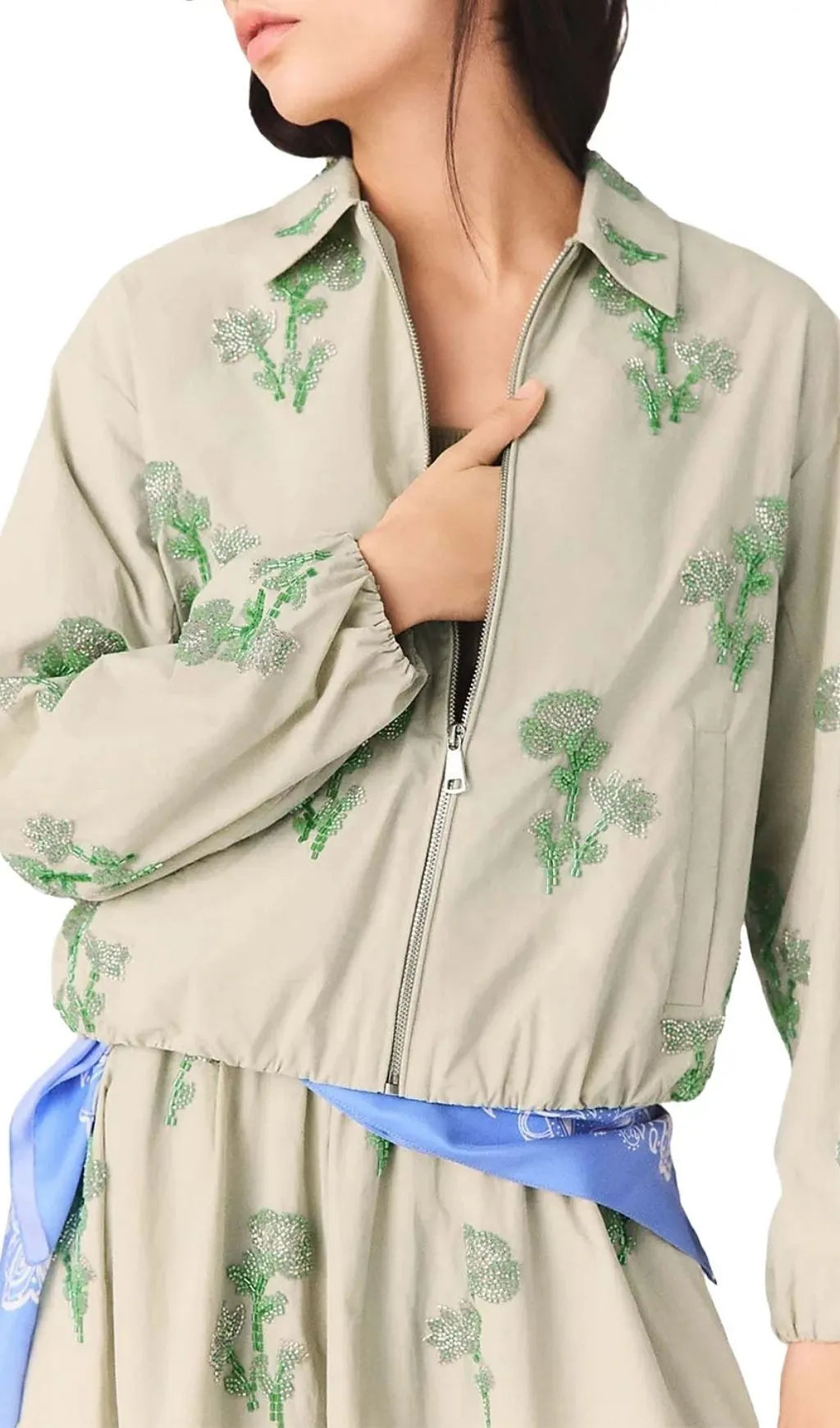 Embroidered Technical Bomber Jacket Flowering Girl