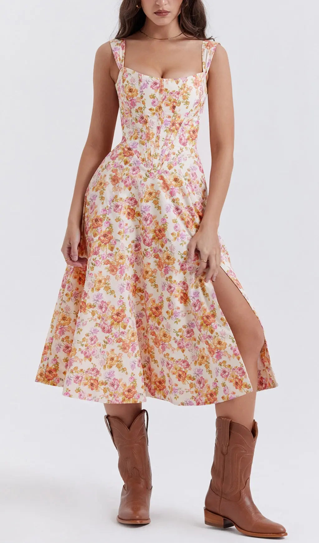 Ivory Floral Midi Sundress Flowering Girl
