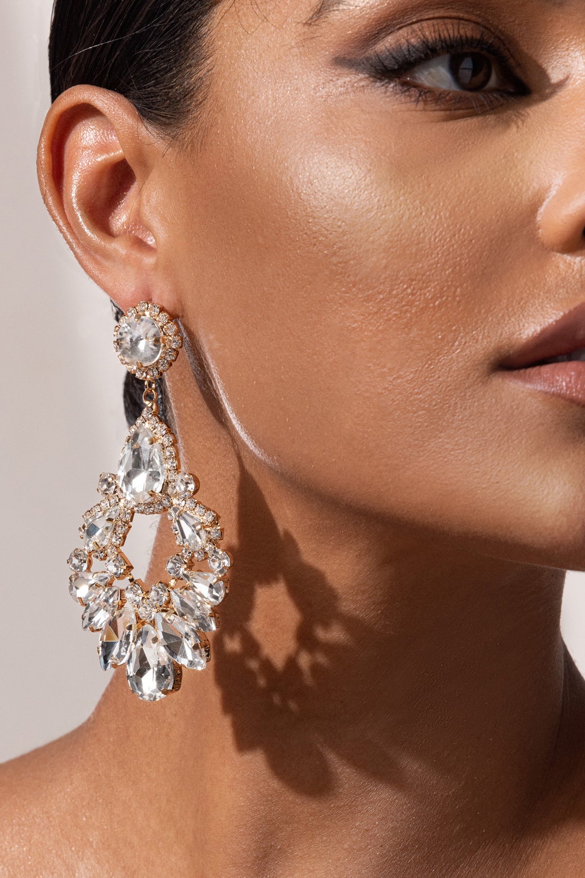 White Crystal Chandelier Drop Earrings Flowering Girl