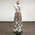 Alyssa Black Halter Floral Embroidered Midi Dress Flowering Girl