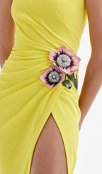 Atepa Yellow Flower Split Maxi Dress Flowering Girl