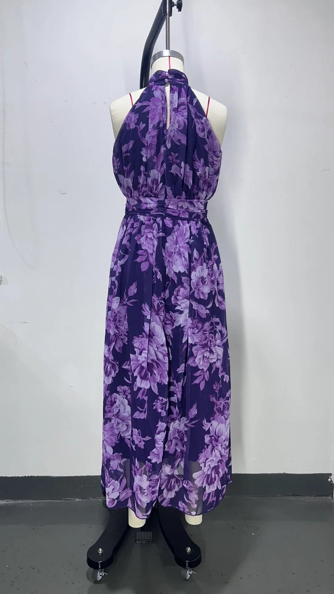 Polly Green Floral Chiffon Halter Maxi Dress Flowering Girl
