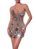 Kynoque Strapless Sequin Crystal Mini Dress Flowering Girl
