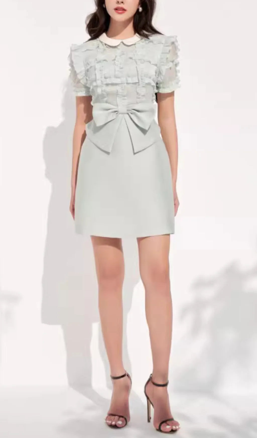 Bow Ruffle Mini Dress With Collar Flowering Girl