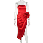 Strapless Flower Satin Midi Dress Flowering Girl