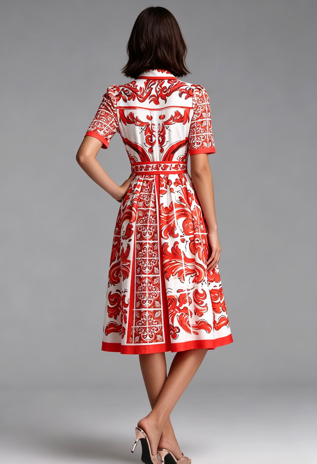 Printed Structured Cotton Or Silk Blend A-Line, Fit-And-Flare Shirt Dress Flowering Girl