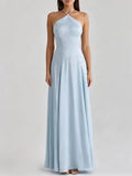 Halter Satin Flowy Maxi Dress Flowering Girl