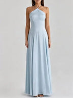 Halter Satin Flowy Maxi Dress Flowering Girl