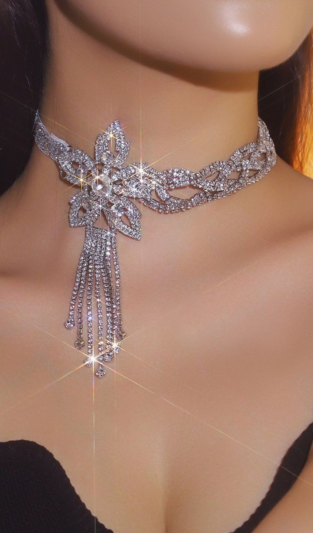 Kelley Flower Diamante Tassel Necklace Flowering Girl