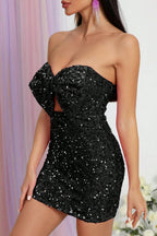 Cut Out Front Bodycon Sequin Tube Mini Dress With Bow Flowering Girl
