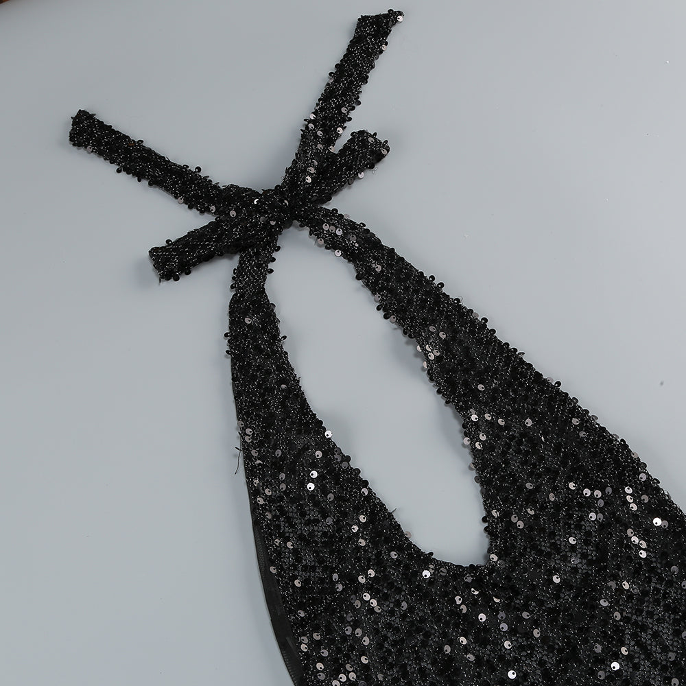 Brennen Black Halter Sequin Backless Maxi Dress Flowering Girl