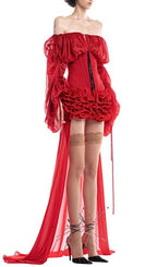 Francesca Red Corset Mesh Dress Flowering Girl
