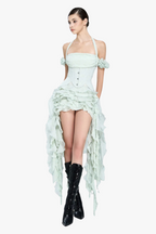 elva halter three-dimensional flower irregular tassel mini dress in mint Flowering Girl