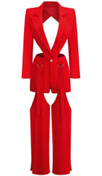 Cutout Backless Three Piece Set In Red Flowering Girl