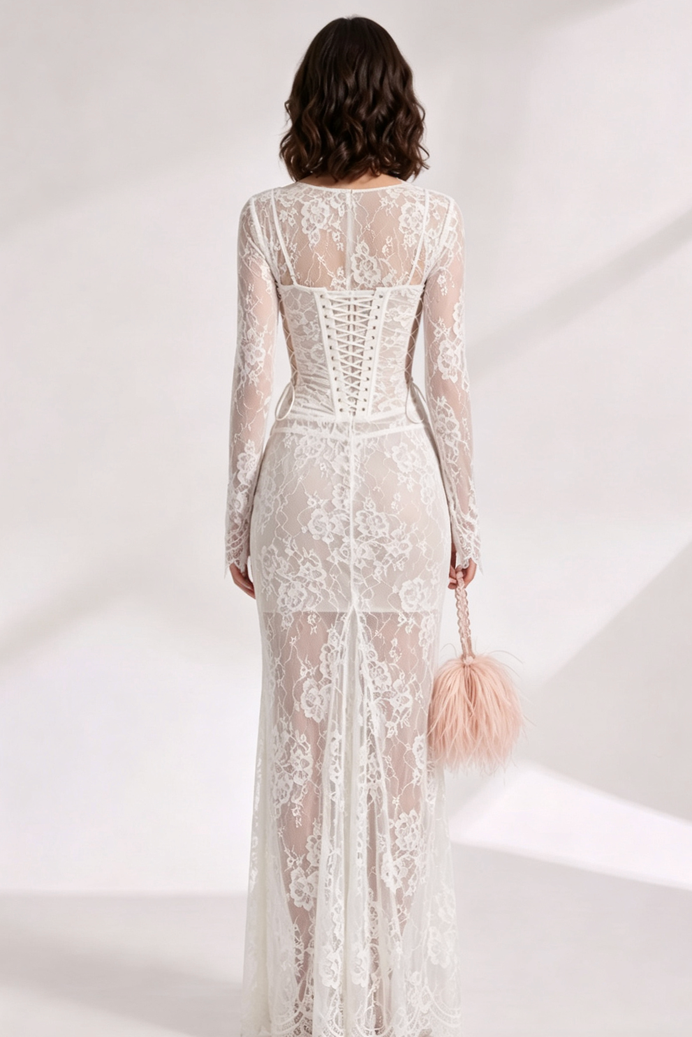 White Floral Lace Column Maxi Dress Flowering Girl