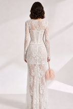 White Floral Lace Column Maxi Dress Flowering Girl