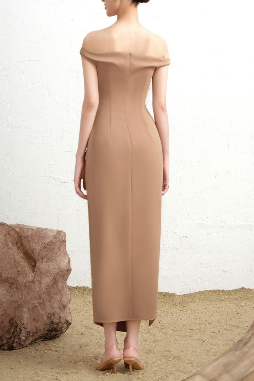 Layla Slit Off-Shoulder Twill Ankle Length Dress Flowering Girl