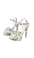 Kynthia White Floral Printed Heels Flowering Girl
