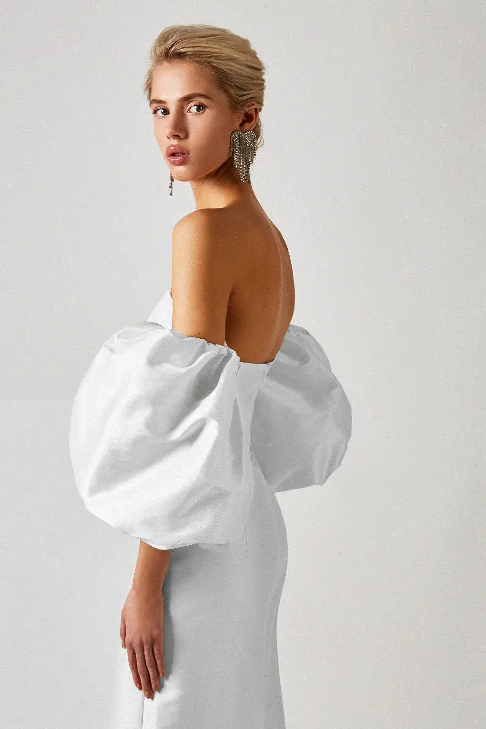 Off Shoulder Backless Puff Sleeves Midi Dress Flowering Girl