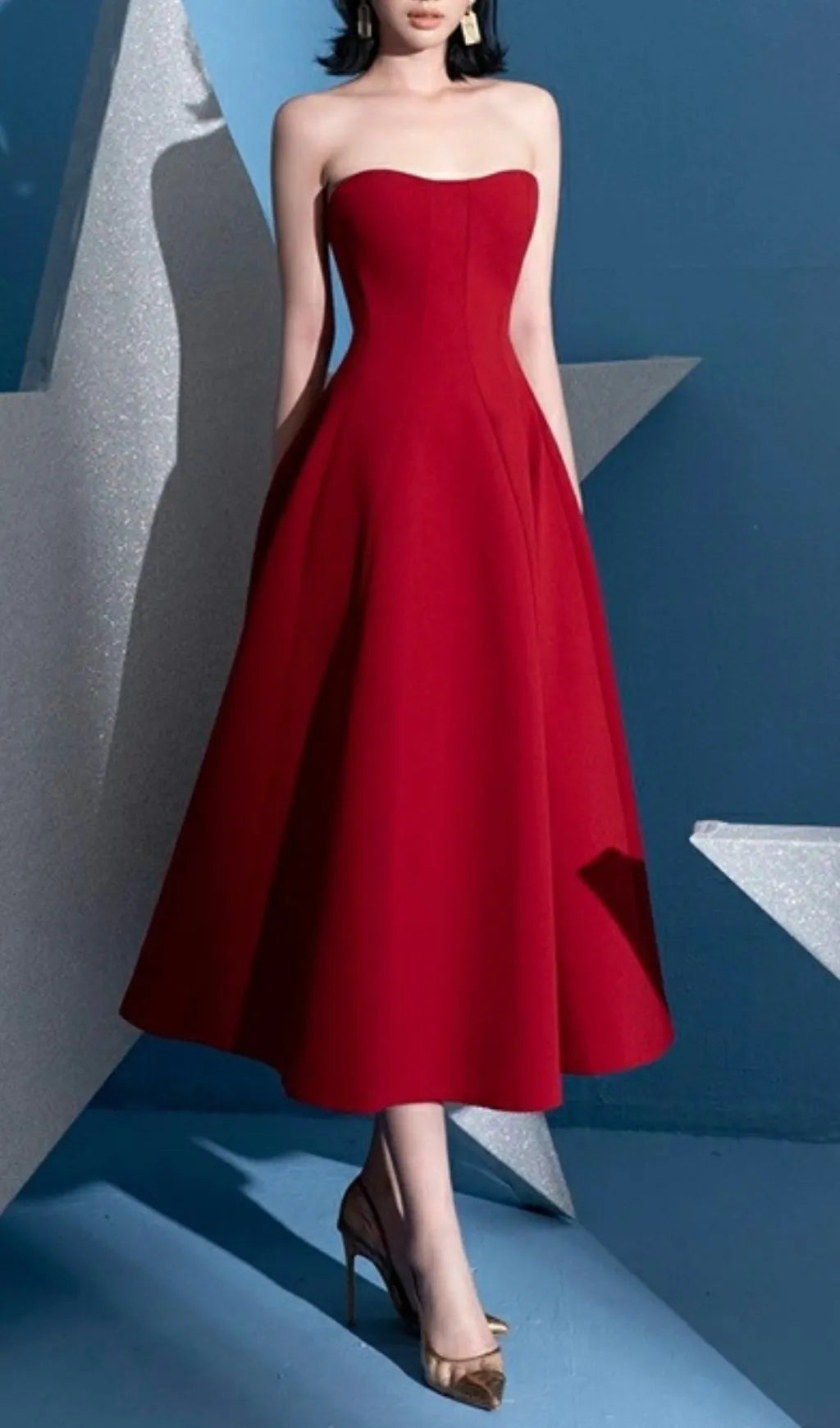 Fiorella Red Strapless Midi Dress Flowering Girl