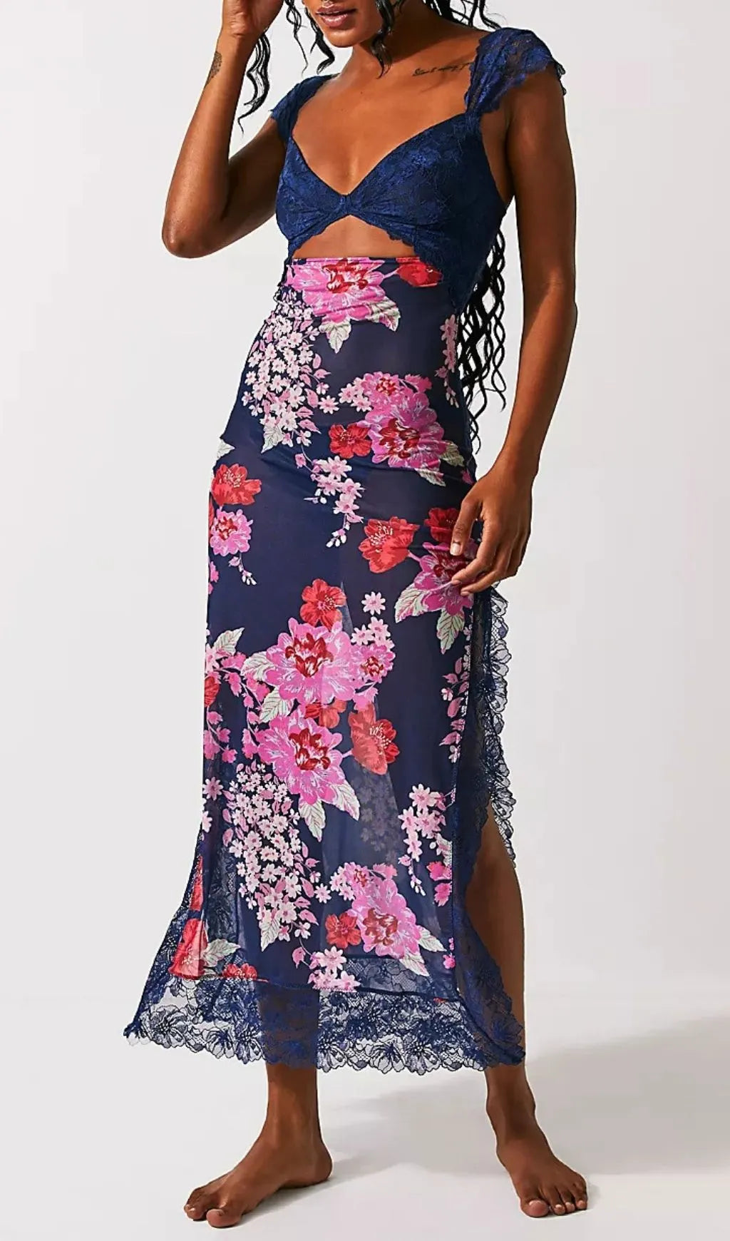Ladee Lace Floral Midi Dress Flowering Girl