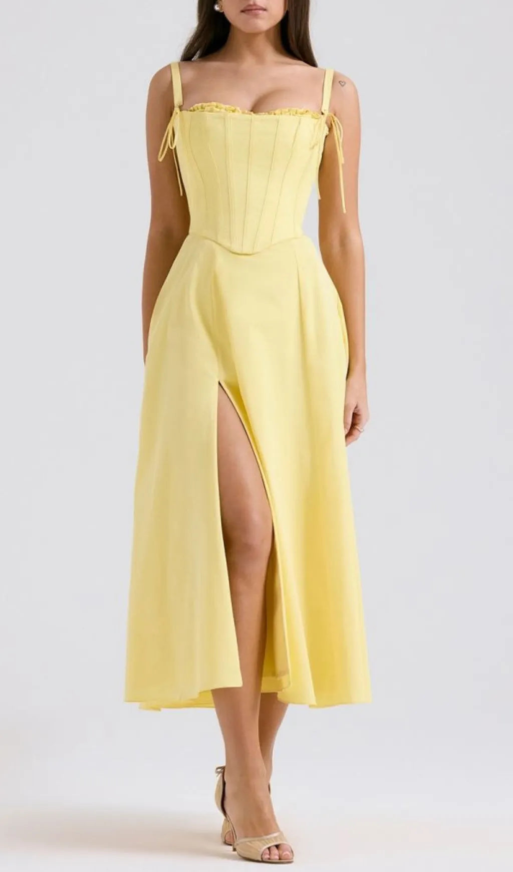 Avariella Yellow Corset Midi Dress Set Flowering Girl