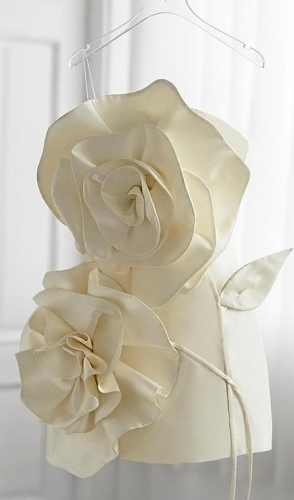 Beige Flower Strapless Bind Mini Dress Flowering Girl