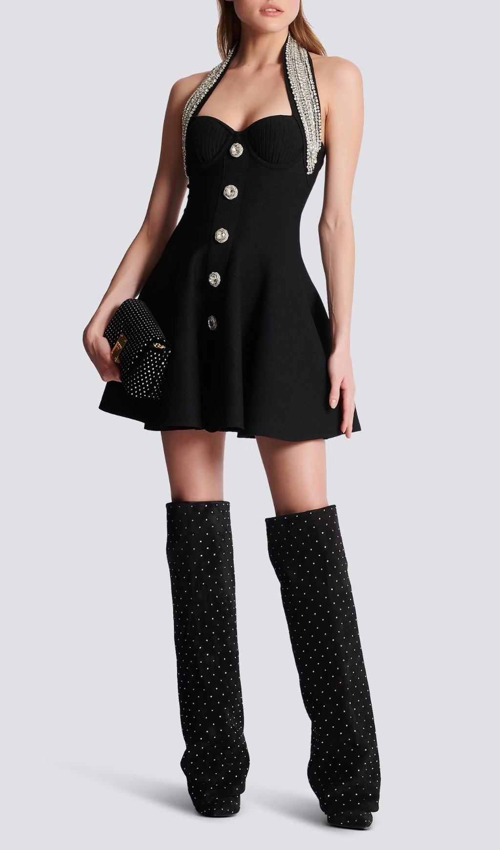 Alev Black Halter Embellished Mini Dress Flowering Girl