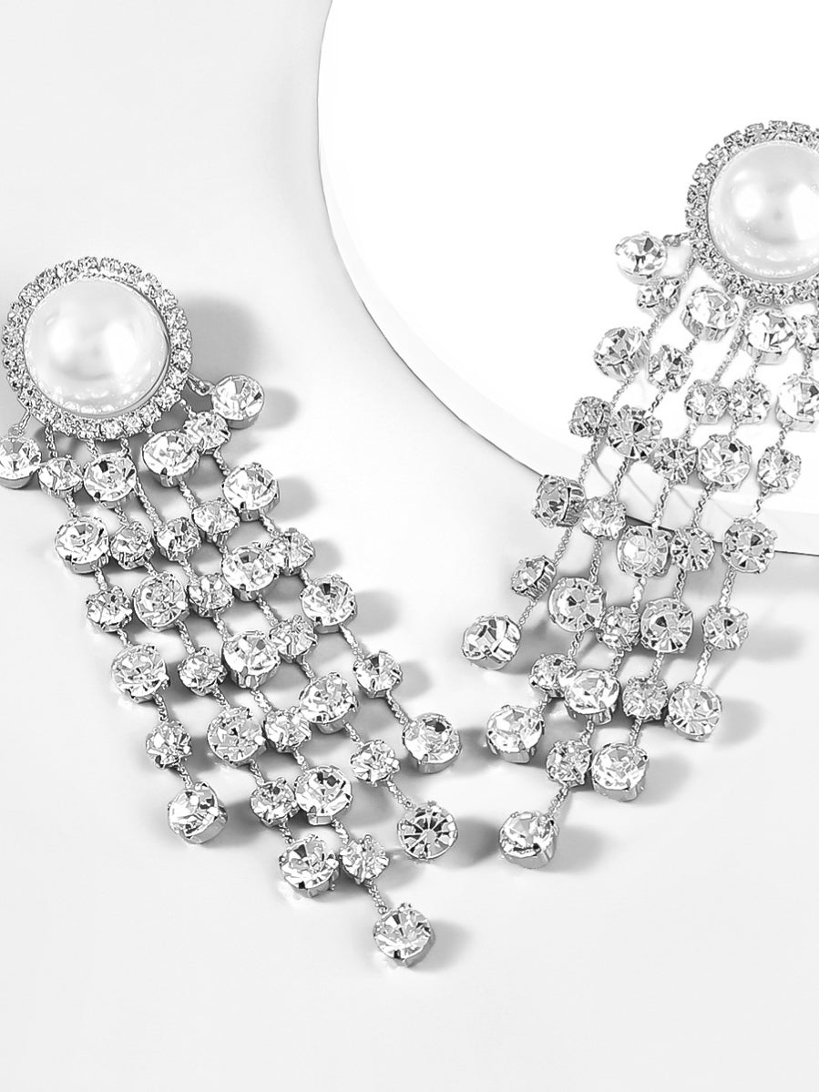 Pearl Crystal Tassel Earrings Flowering Girl