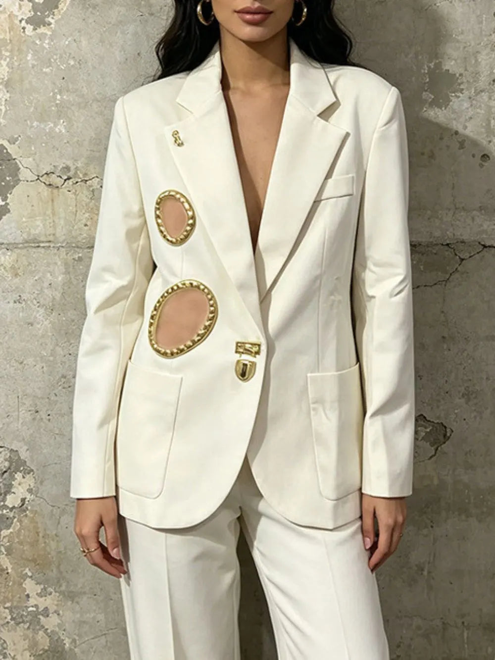 Michiko Metal Hollowed-Out Blazer Flowering Girl