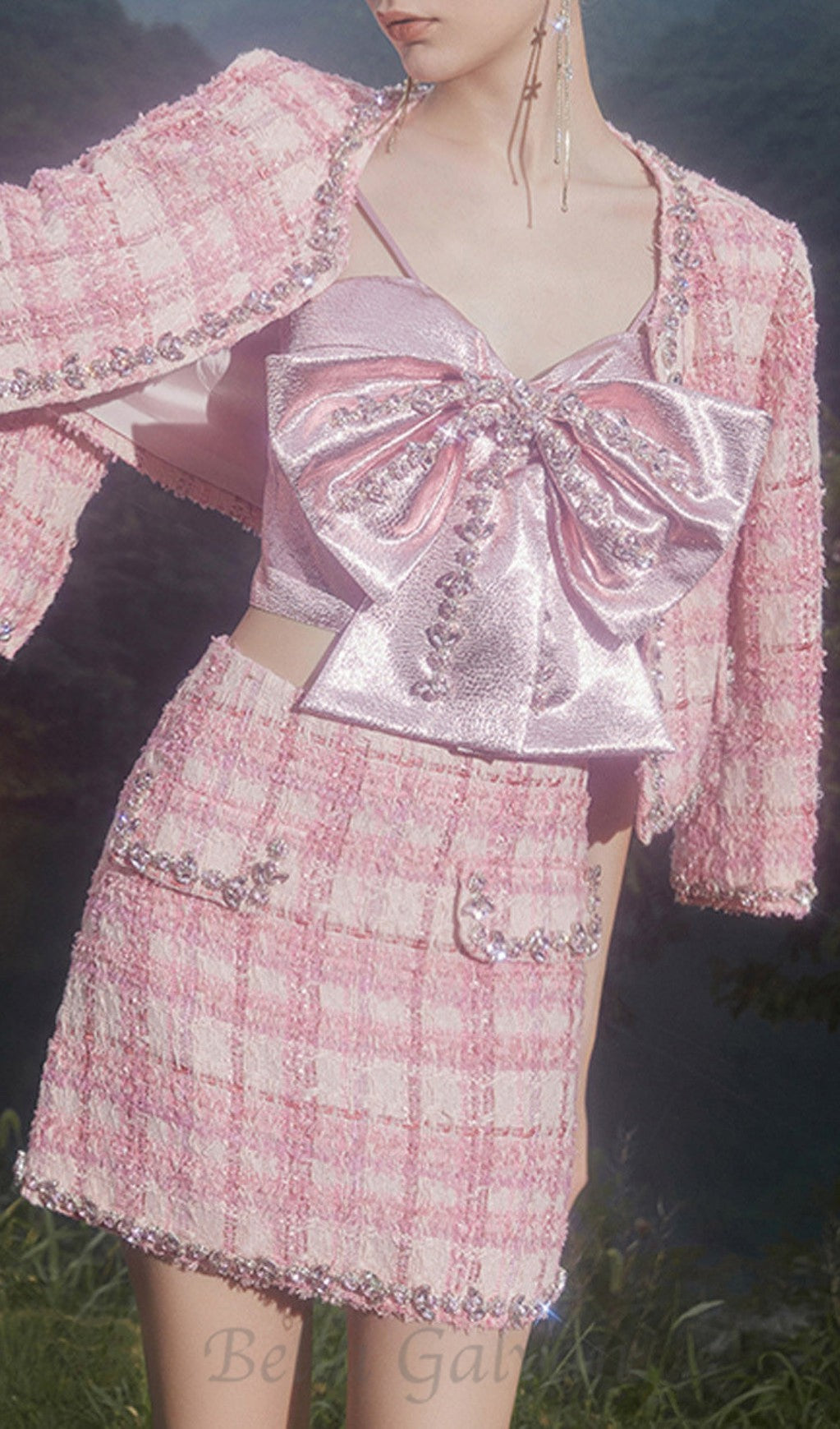bow rhinestone two-piece set in pink Flowering Girl
