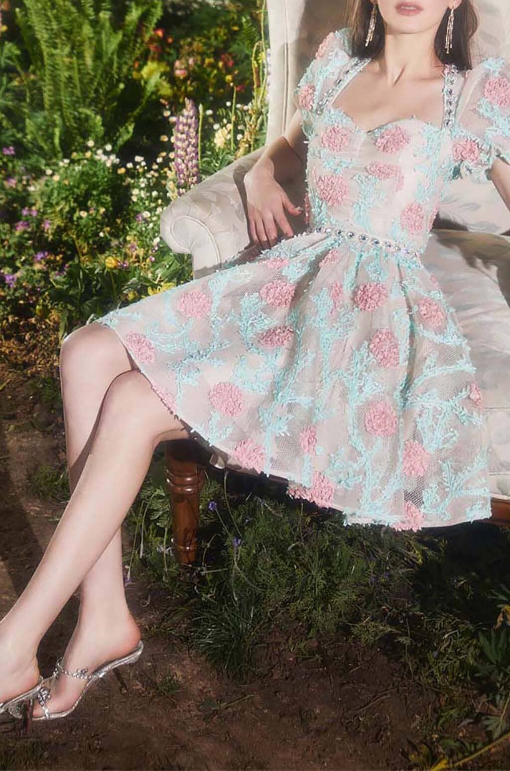 Appliquéd Lace Embroidered Two Piece In Blue