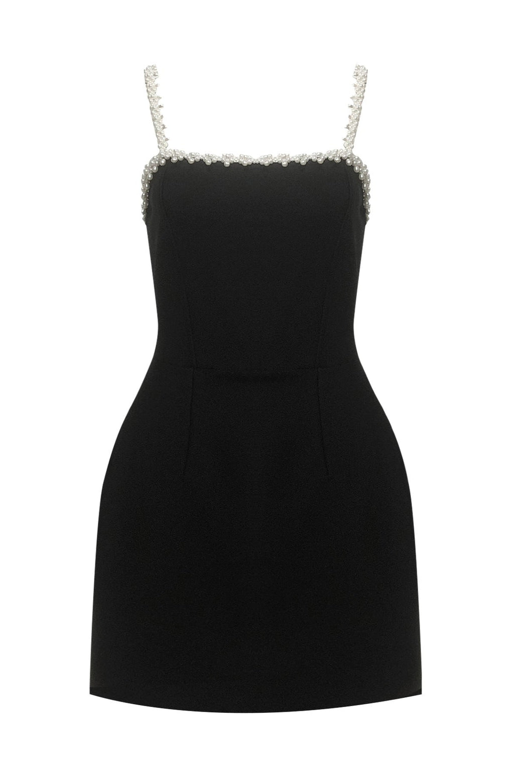 Pearl Embellished Strap Mini Dress In Black Flowering Girl