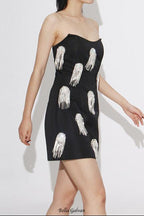 Flor Sleeveless Diamond Tassels Mini Dress in black Flowering Girl