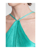 Bluma Halterneck Fringe Mini Dress In Green Flowering Girl