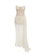 Strapless Draped Lace Bustier Maxi Dress Flowering Girl