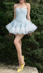 Jaylynn Blue Floral Corset Mini Dress Flowering Girl